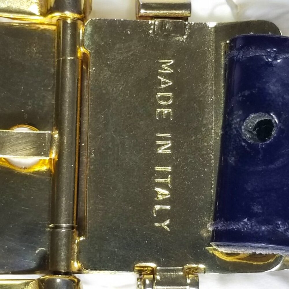 Rare Women’s Art Deco Belt Italian Retro Patent Leather in Blue w/a Gold Buckle - Picture 8 of 13
